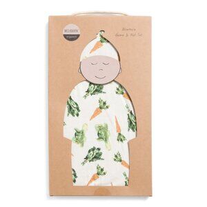 MILKBARN White Newborns 2pc Fresh Veggies Gown And Hat Set